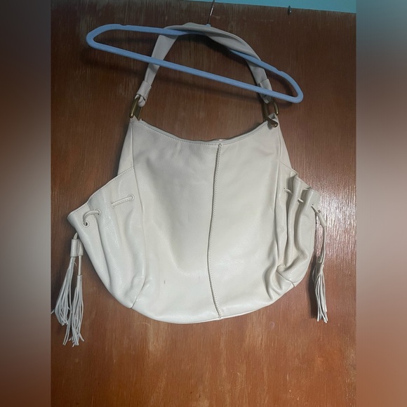 Hobo International cream fringe leather gold hardware handbag purse - Picture 9 of 16